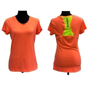 Under armour heat gear semi fitted neon orange yellow short sleeve running